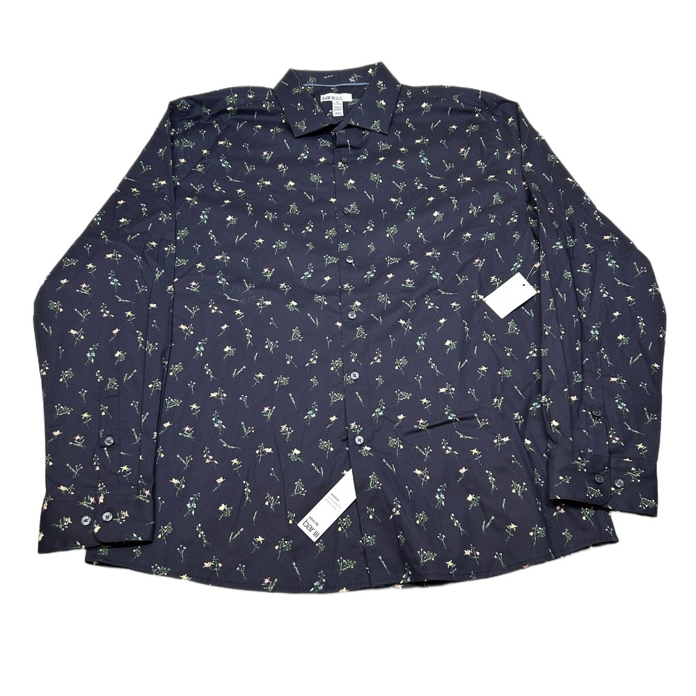 Bar III Floral Print Shirt Mens XL‎ 17-17.5 Blue Slim Fit Stretch Untucked NEW